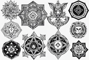 the simbols of the "elementos do outro lado" from the rpg "ordem paranormal" tattoo idea