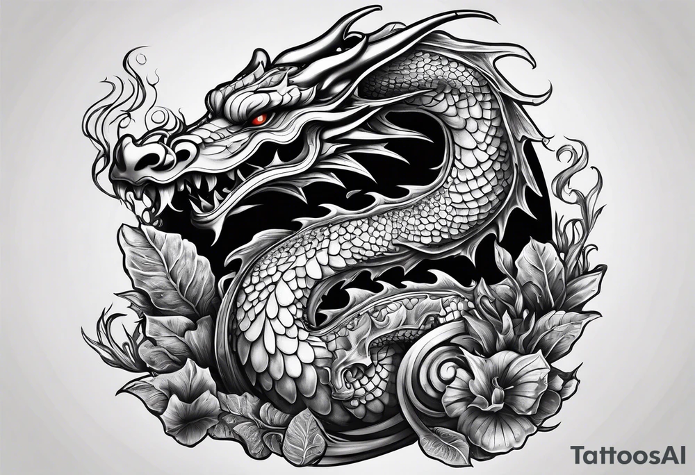 Dragon mushrooms smoking pipe tattoo idea