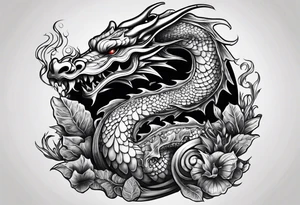 Dragon mushrooms smoking pipe tattoo idea