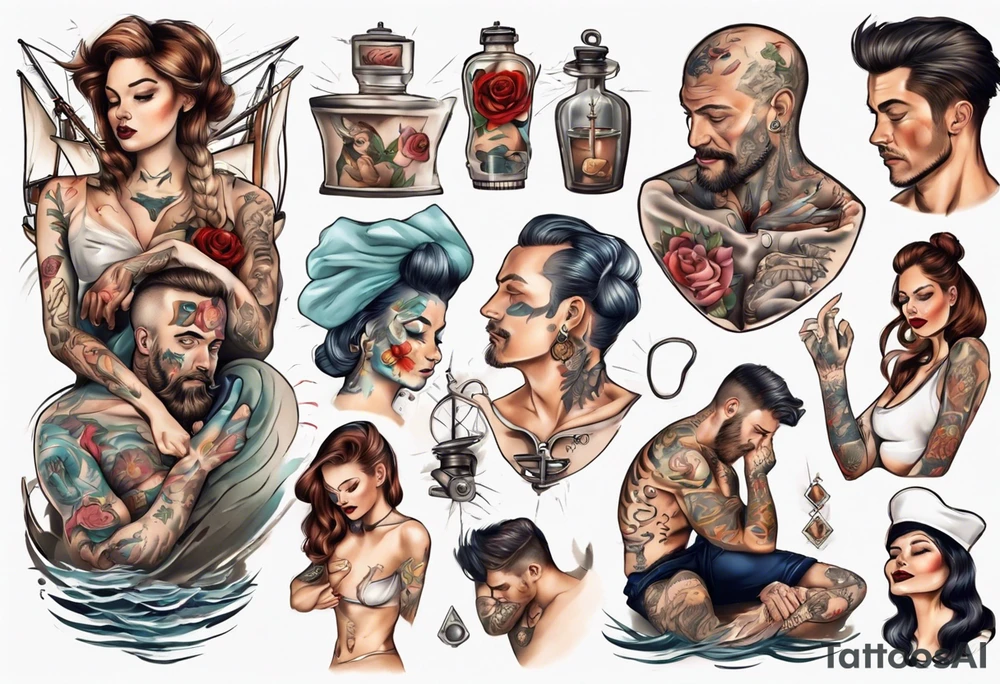 man getting tattooed by a woman tattoo idea
