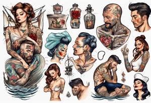 man getting tattooed by a woman tattoo idea