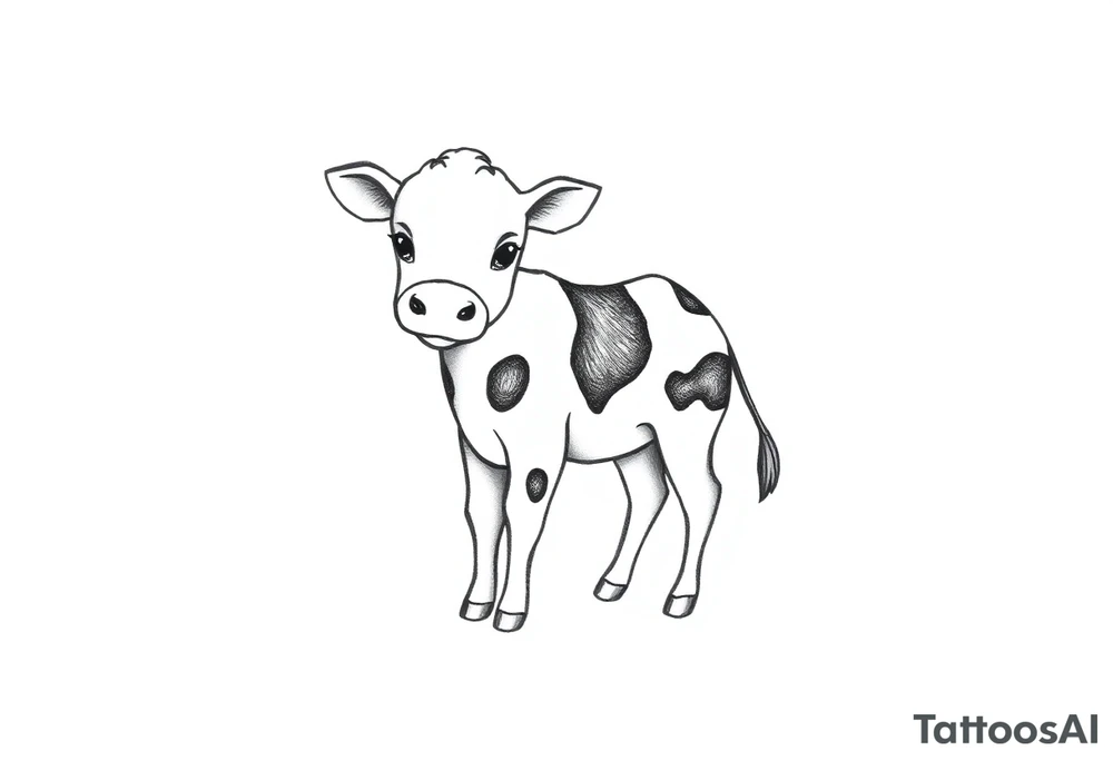 small cute black and white patched baby cow tattoo idea