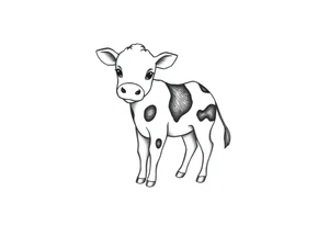 small cute black and white patched baby cow tattoo idea