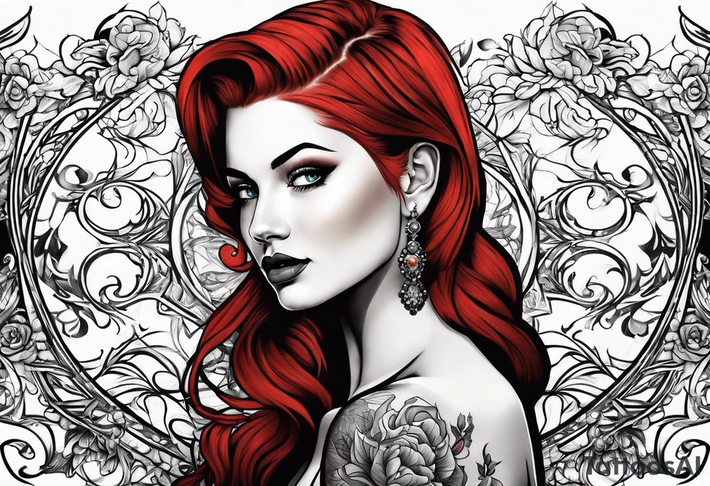 Busty Red haired woman with black haired bearded man tattoo idea
