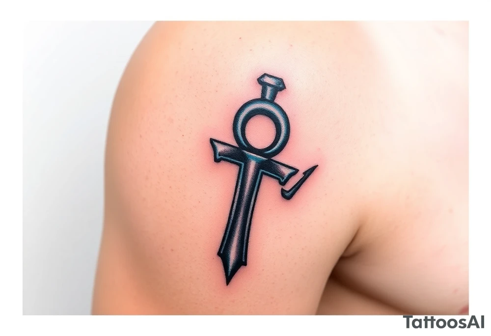 A Hand Holding an Ankh with a Name Written Inside(only red, blue and black are possible colors) tattoo idea