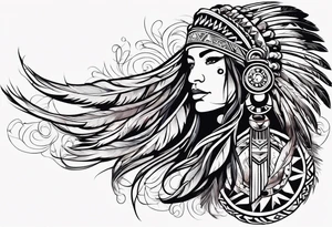 Wrap around arm band with native American style and Aquarius theme tattoo idea