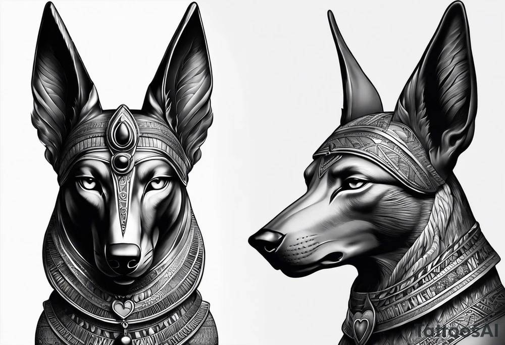 Egyptian style anubis god weighing the feather and the heart tattoo ...