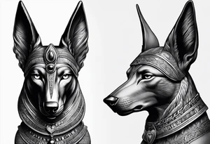 Egyptian style anubis god weighing the feather and the heart tattoo idea
