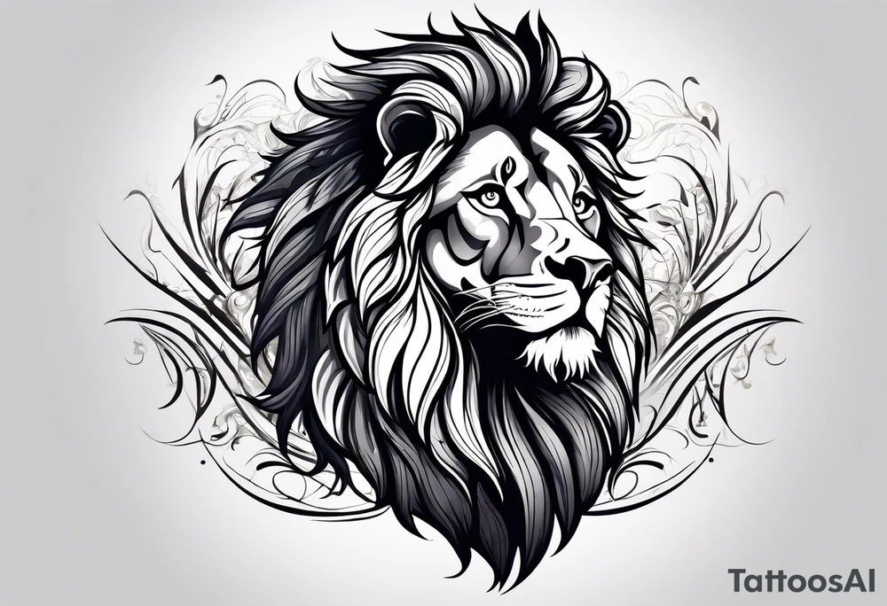 Powerful majestic lion, with shadow of family four tattoo idea