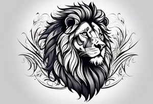 Powerful majestic lion, with shadow of family four tattoo idea