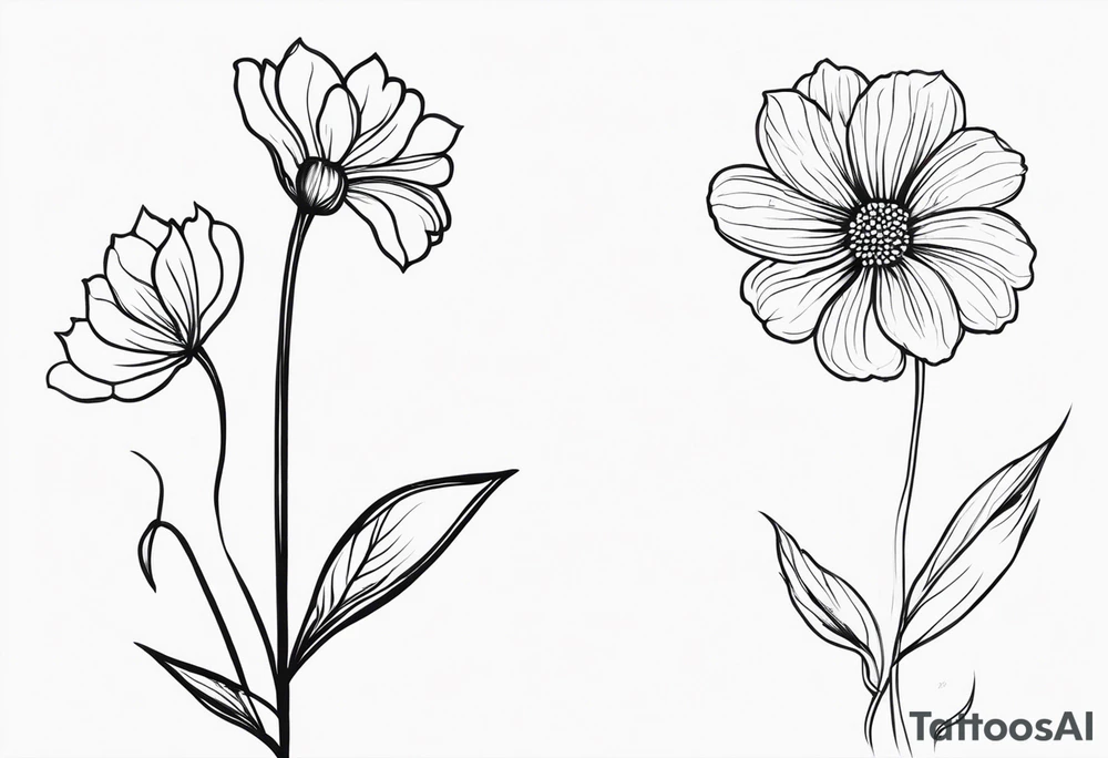 Outlined simple flowers with stem, the cancer sign and date 07/24/17 tattoo idea