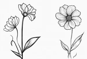 Outlined simple flowers with stem, the cancer sign and date 07/24/17 tattoo idea