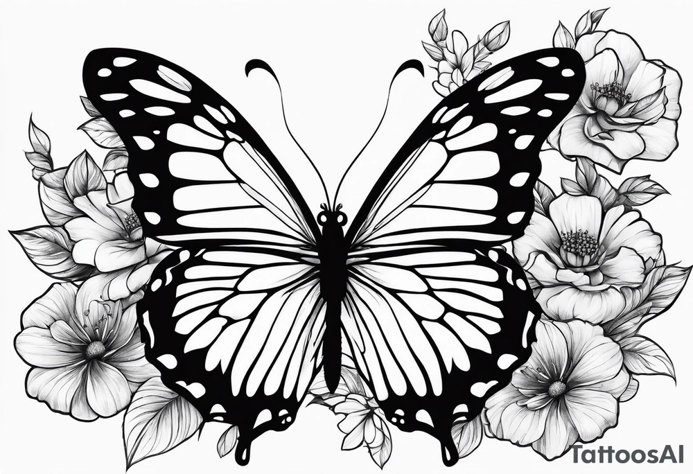 Butterfly on a string of flowers tattoo idea