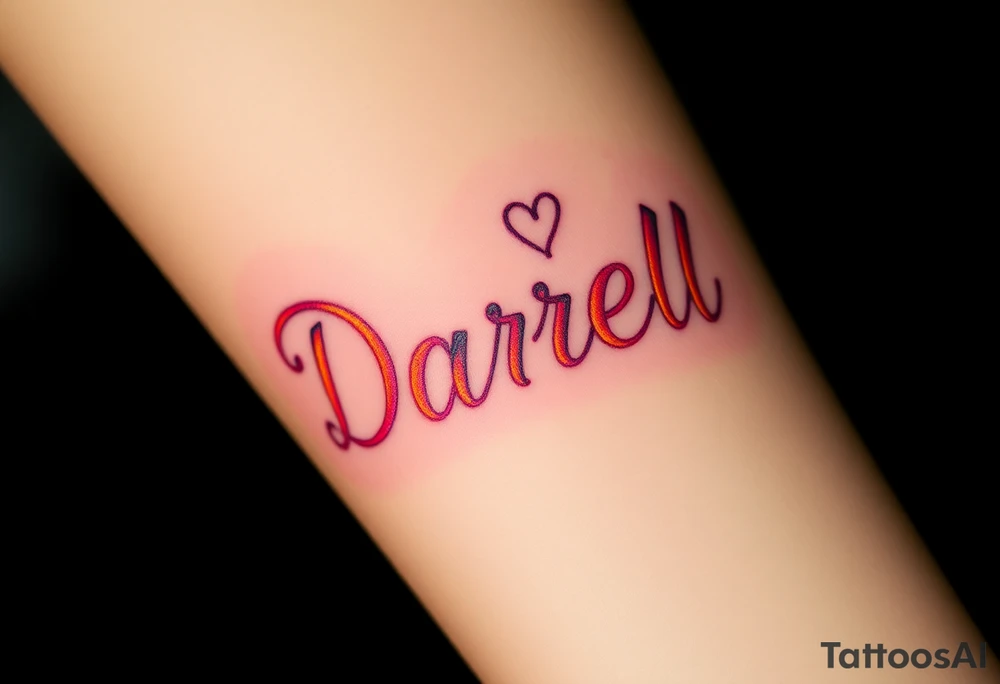 neon colors, 1 inch font, "Darrell" with lots of whimsical background tattoo idea