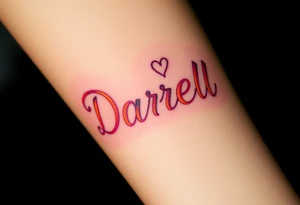 neon colors, 1 inch font, "Darrell" with lots of whimsical background tattoo idea