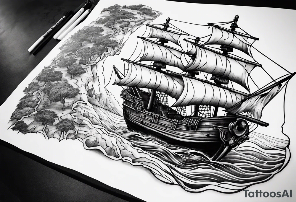 Tattoo that is for chest in is treasure map.(NO SHIPS) tattoo idea