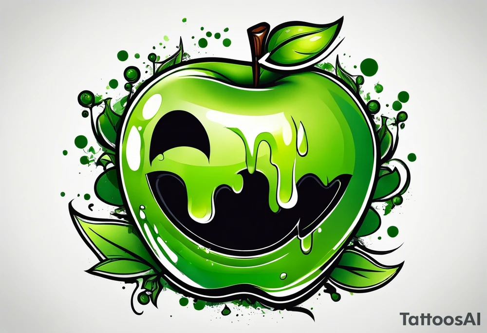 Dripping green apple tattoo idea