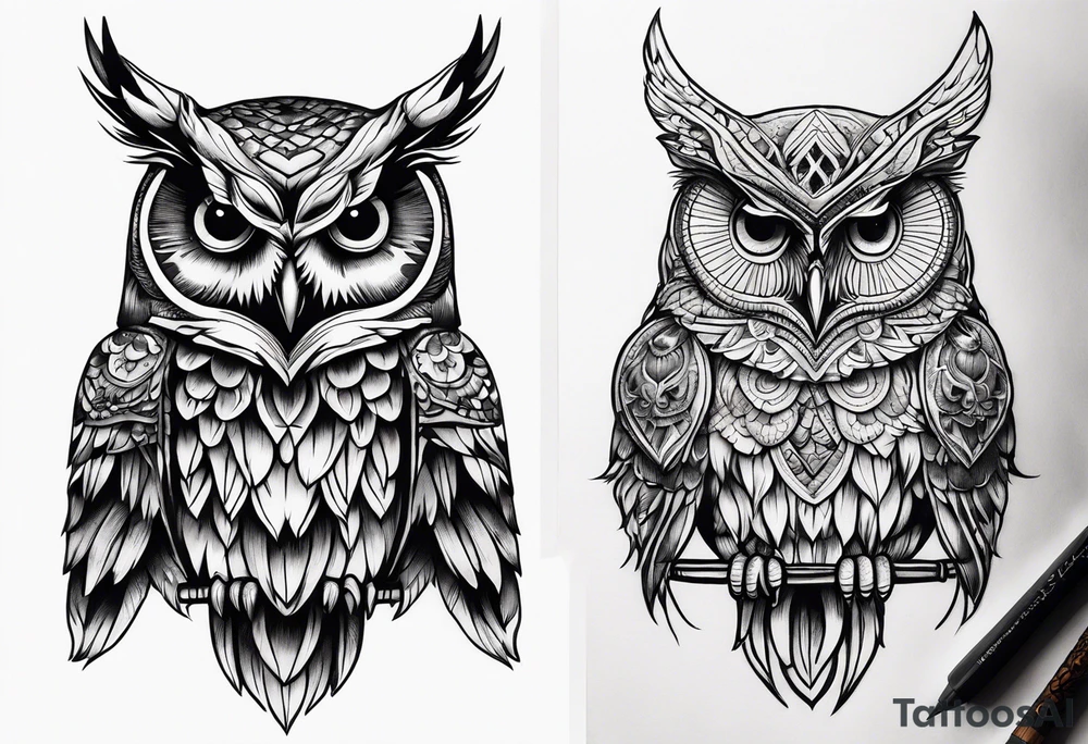 An owl with Dead head moth wings tattoo idea