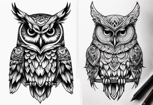 An owl with Dead head moth wings tattoo idea