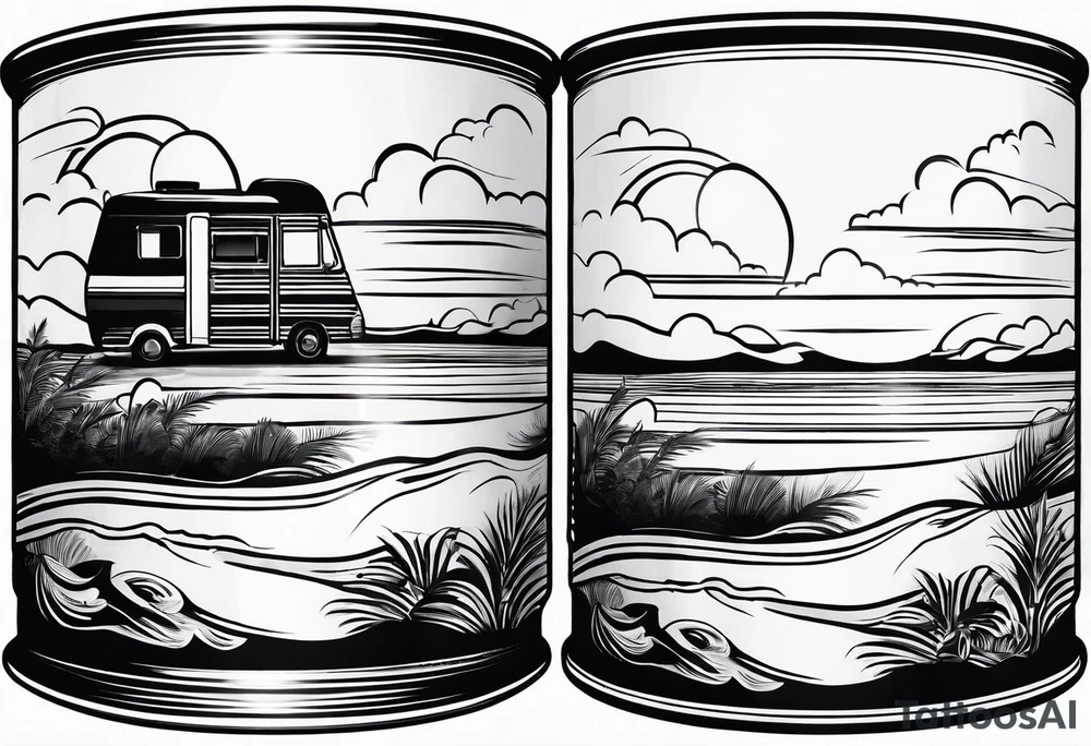 Coffee mug with beach scene on it for coffee truck logo tattoo idea