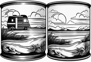 Coffee mug with beach scene on it for coffee truck logo tattoo idea
