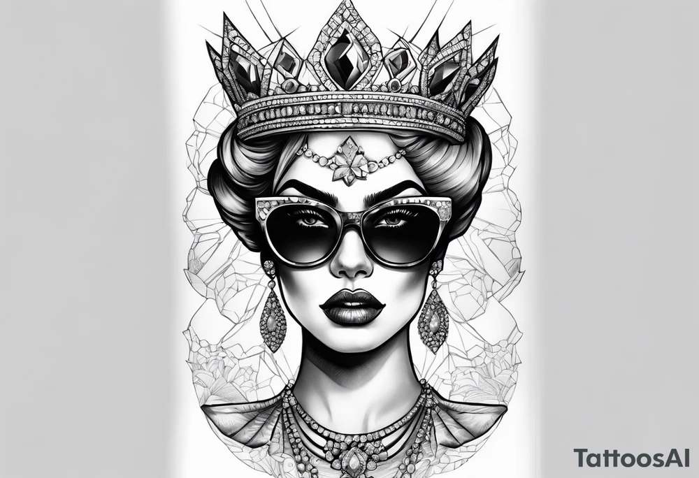 Diamond queen with glasses spooky beauty tattoo idea