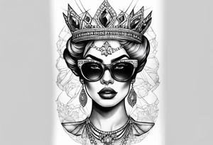 Diamond queen with glasses spooky beauty tattoo idea