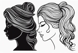 black filled in couple head silhouette woman on right long hair tattoo idea