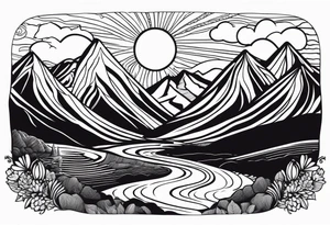 mountains, road, lake, yurt, sun, kyrgyzstan tattoo idea