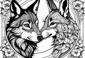 Mum and baby rabbit circled by wolf tattoo idea