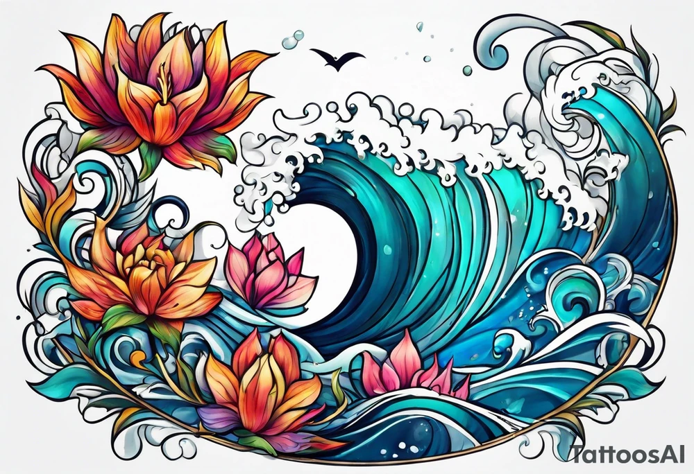 sea, flower tattoo idea