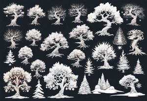 Snowy fantasy tree tattoo idea