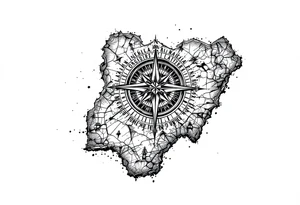 Compass on the back of the palm in the shape of Nigeria with longitude written on the top and latitude written on the bottom. tattoo idea