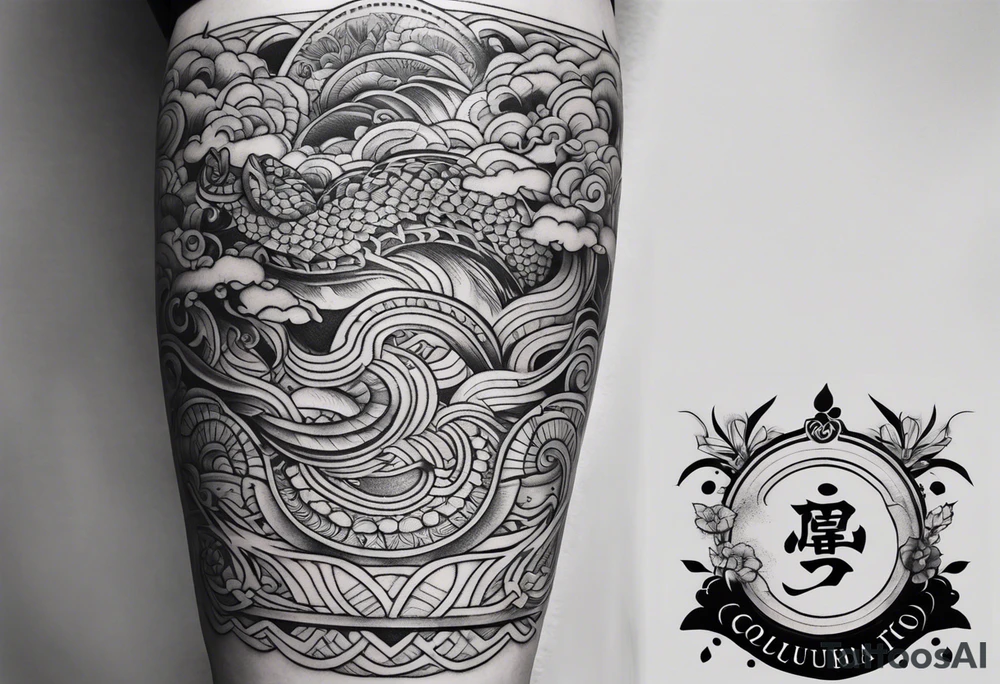 Columbia culture tattoo idea on leg/leg sleeve tattoo idea