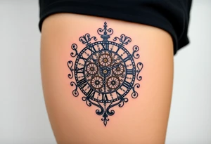 vintage roman numerals within ornate clockwork mechanism tattoo idea