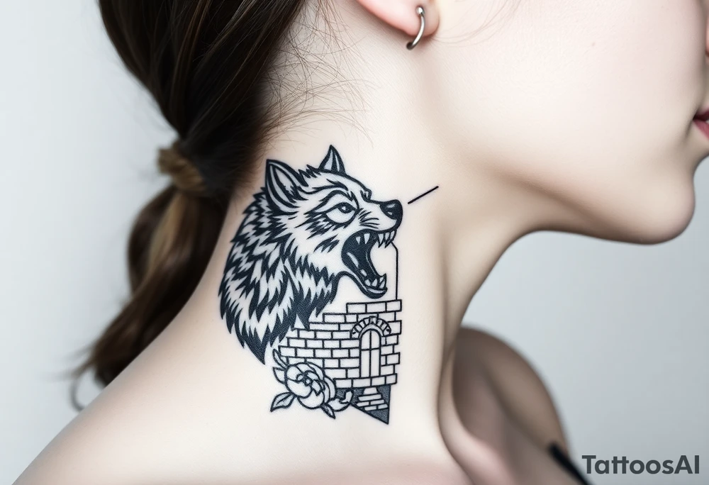 Big bad wolf  blowing down   a brick house tattoo idea