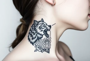 Big bad wolf  blowing down   a brick house tattoo idea