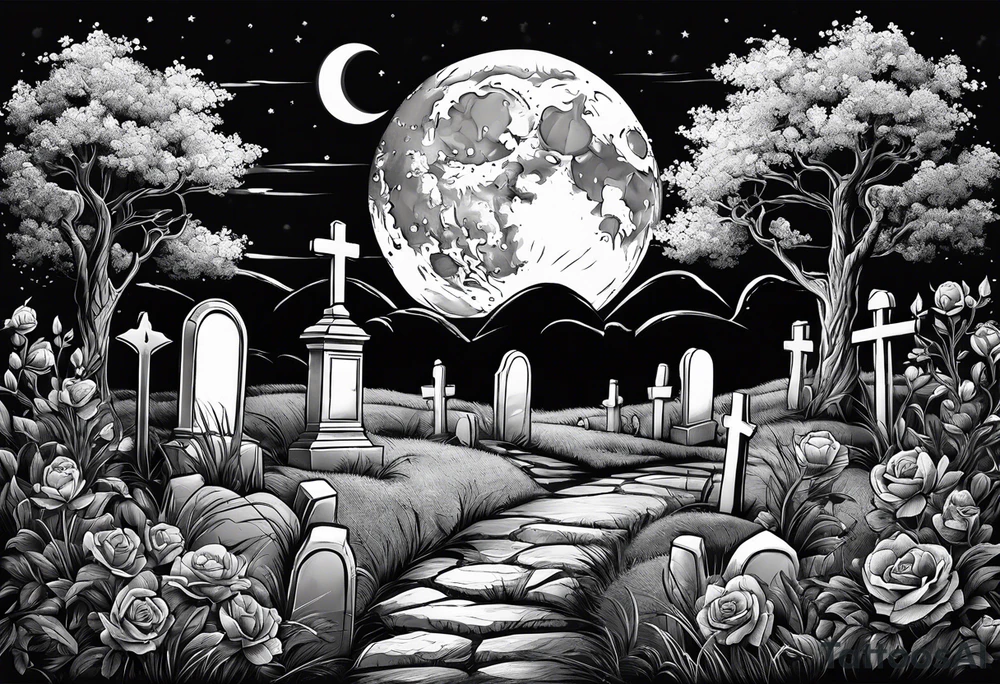 graveyard with moon tattoo idea