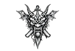 Abstract asterisk with a Japanese folklore demon from old times tattoo idea