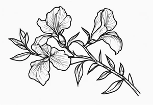 Laurel branch with iris flowers tattoo idea