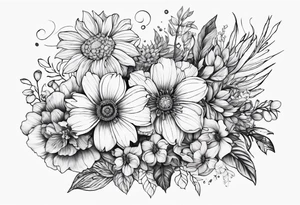 Birth flower bouquet with month’s January, May, November and December tattoo idea