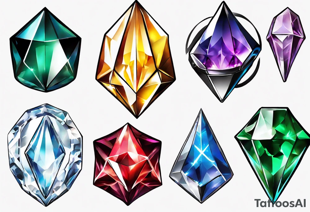 7 chaos emeralds in different colors inspired by sonic the hedgehog 2 tattoo idea