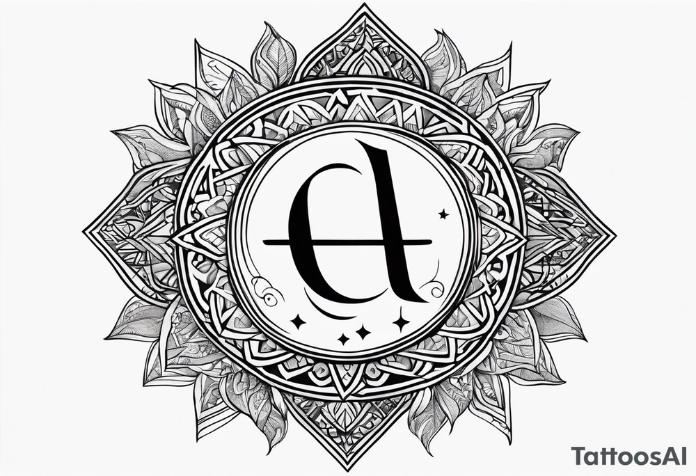 Arabic letter elif and sun symbol together tattoo idea