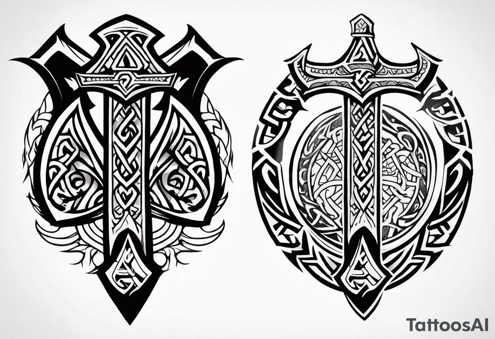 Valhalla sword shield dragon axe Valknut  tribal tattoo idea