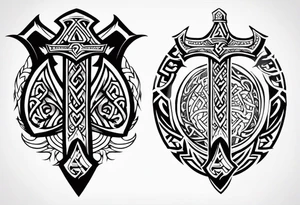 Valhalla sword shield dragon axe Valknut  tribal tattoo idea