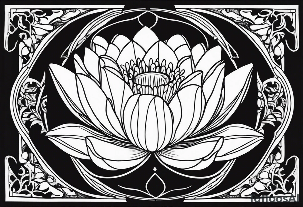 Water lilly on top of hour glass with black background tattoo idea