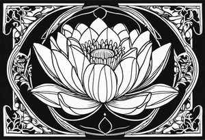 Water lilly on top of hour glass with black background tattoo idea