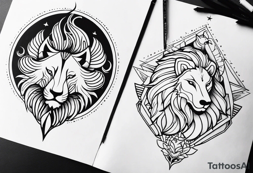 Lion,  wolf,  and phoenix tattoo idea