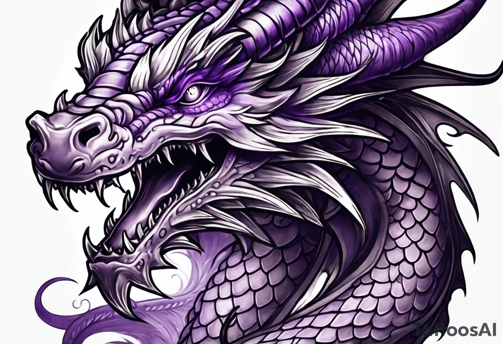 purple dragon arm sleeve with an eldritch design tattoo idea