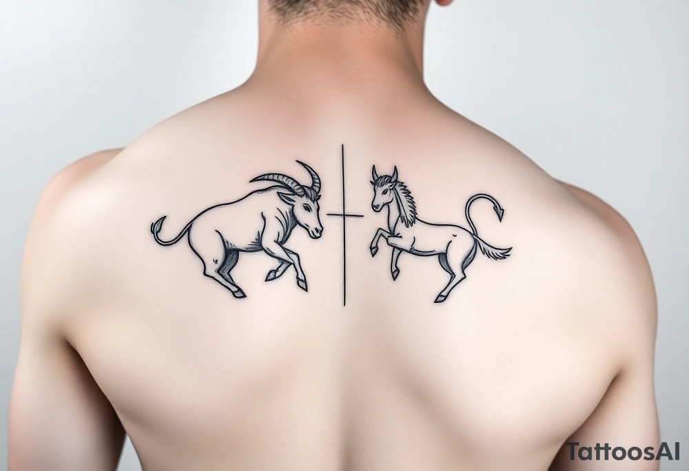 Male forearm combining Taurus and Aquarius tattoo idea